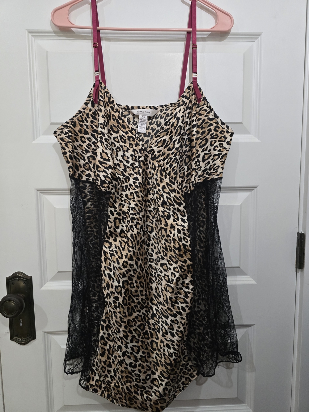 Cacique Leopard Print Lace-Trim Slip Dress with Pink Straps 18/20